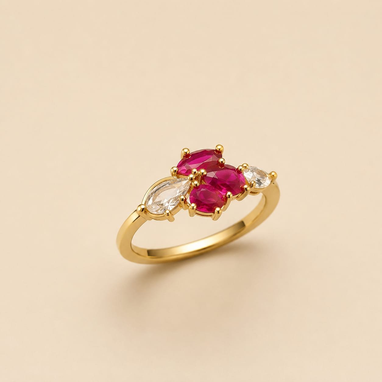 Ruby Bloom Crystal Gold Ring