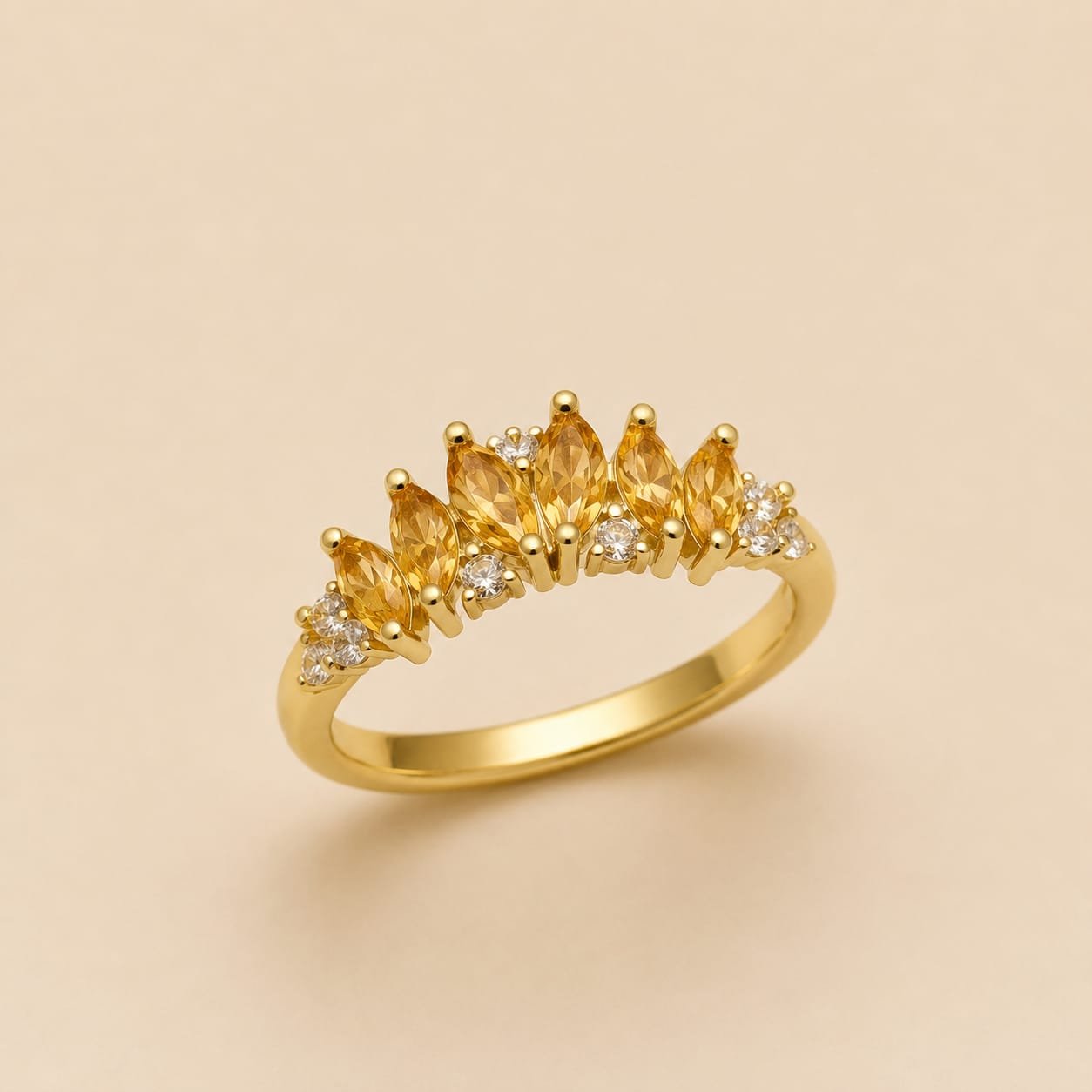 Golden Amber Marquise Crown Ring